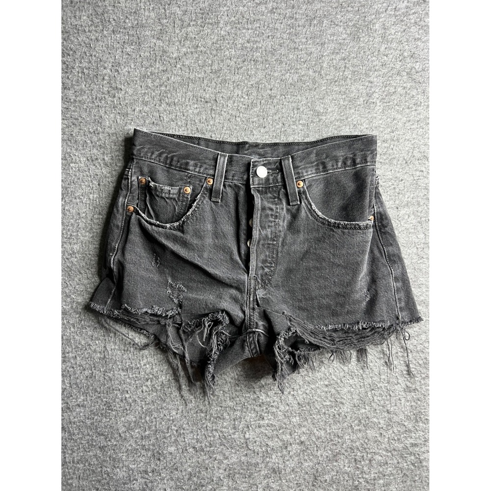 Levis Premium 501 Original Cutoff Shorts Womens 26 Black Distressed High Rise - Picture 1 of 15